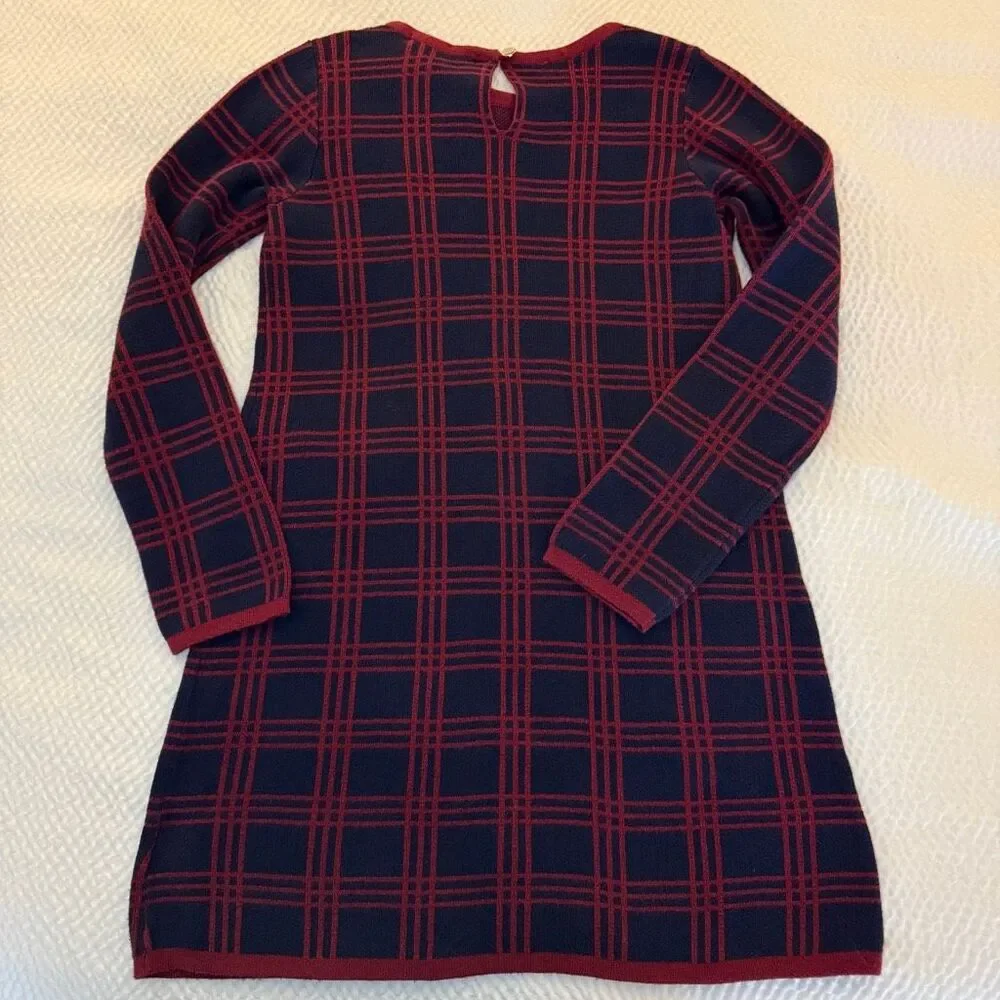 Hope & Henry | Windowpane Sweater Dress Navy Red Bow | Girls 10